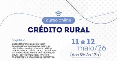 Curso sobre crédito rural vai capacitar profissionais de cooperativas Curso sobre crédito rural vai capacitar profissionais de cooperativas